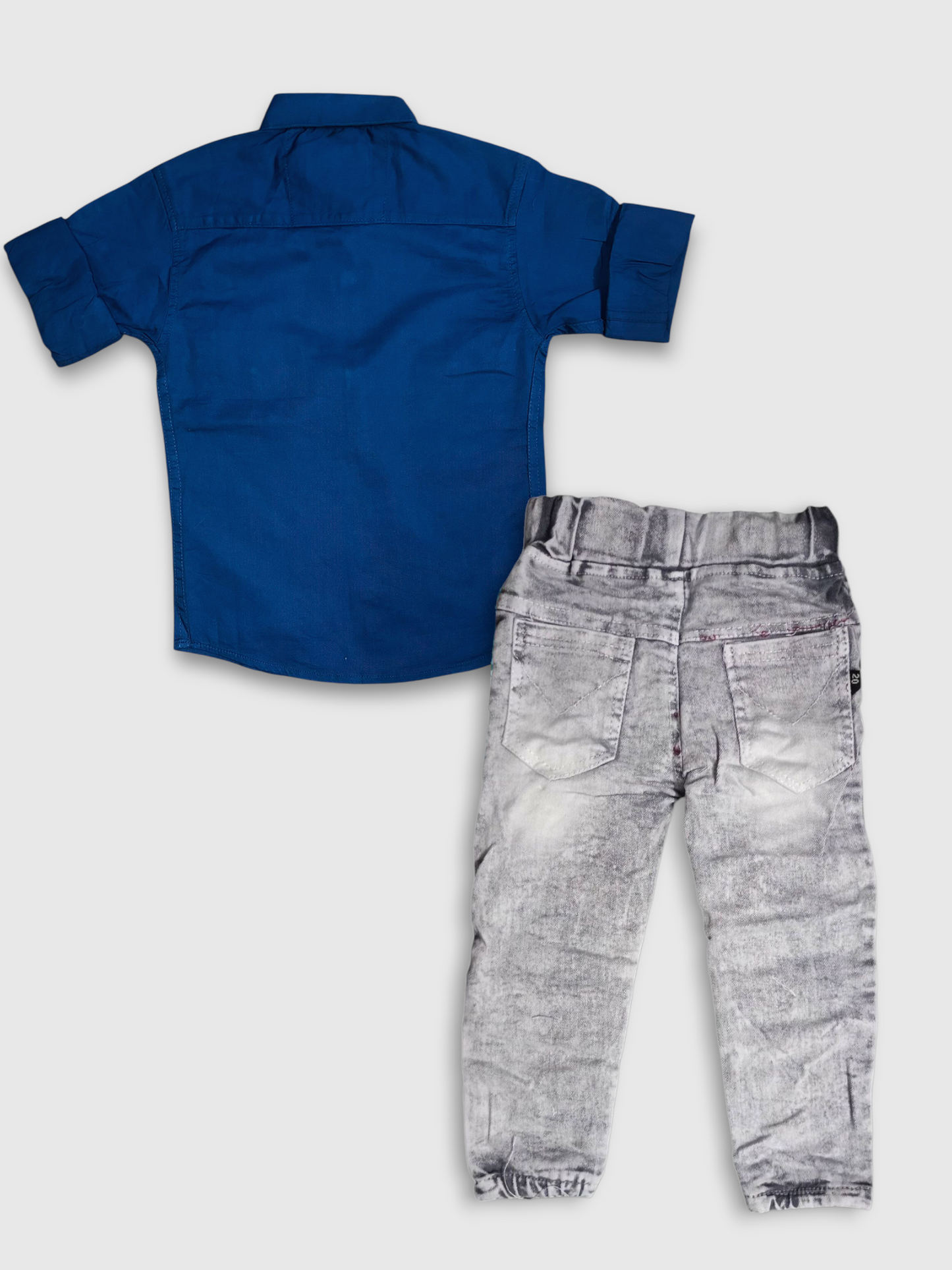 Boys Blue Shirt and Grey Denim Jeans Set – Stylish Kids Outfit