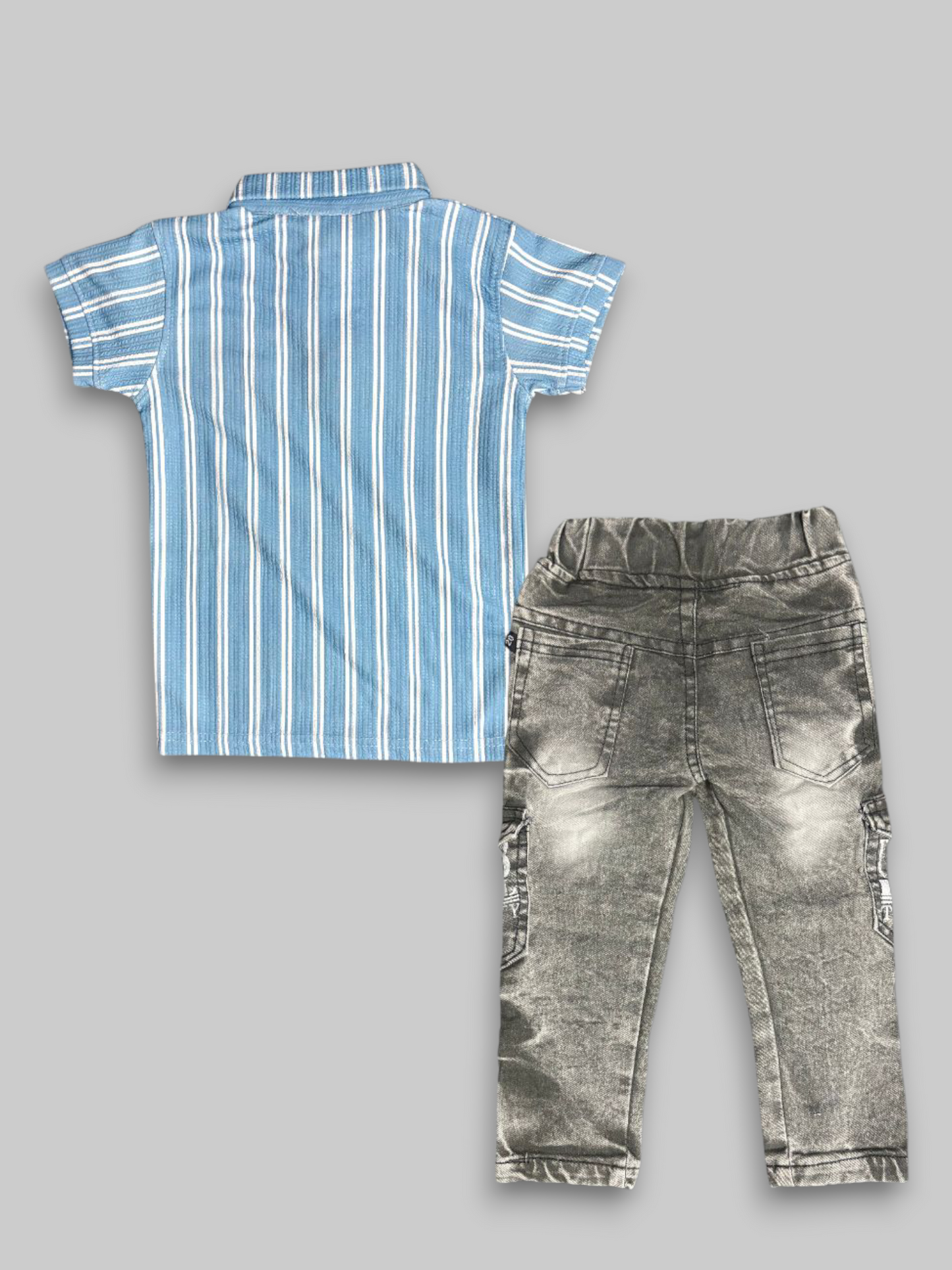 Sky Blue Stripe T-Shirt with Denim Jeans Set