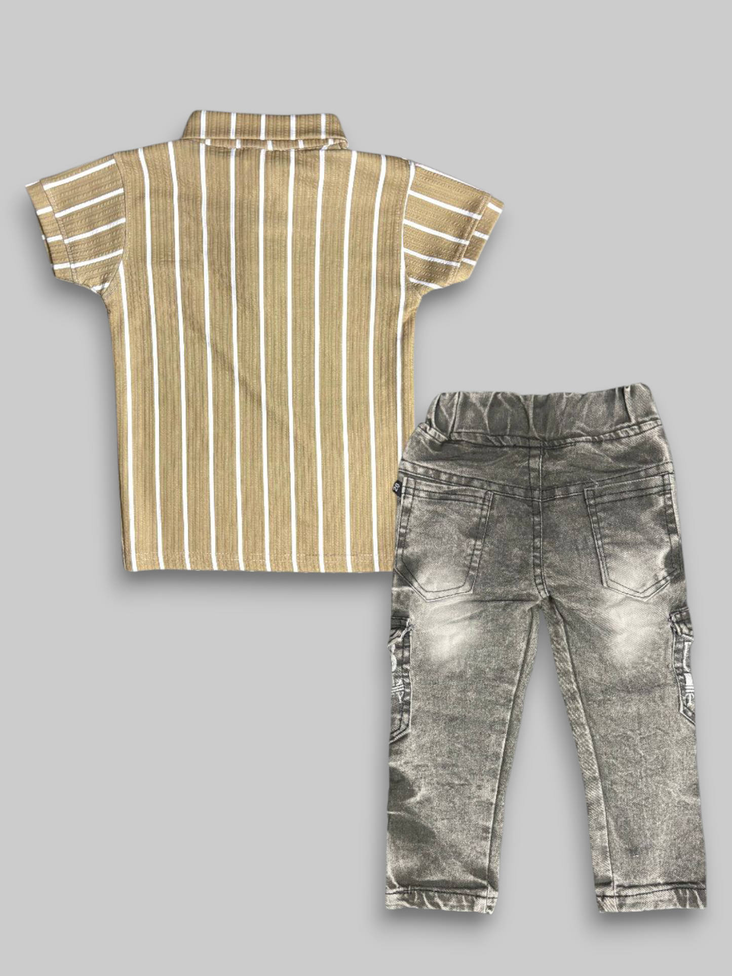 Brown Stripe T-Shirt with Denim Jeans Set