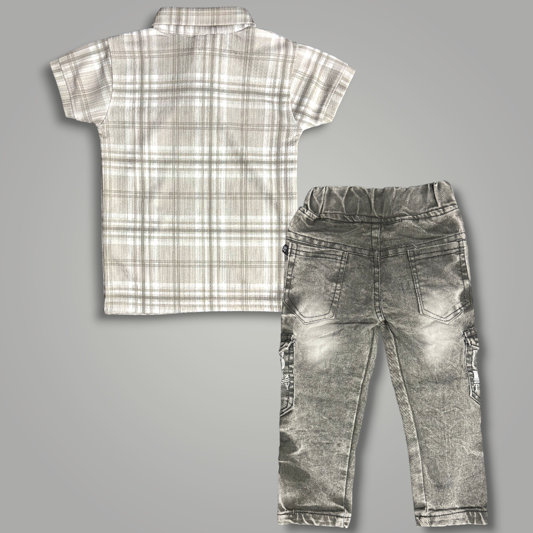 Grey Check T-Shirt with Denim Jeans Set