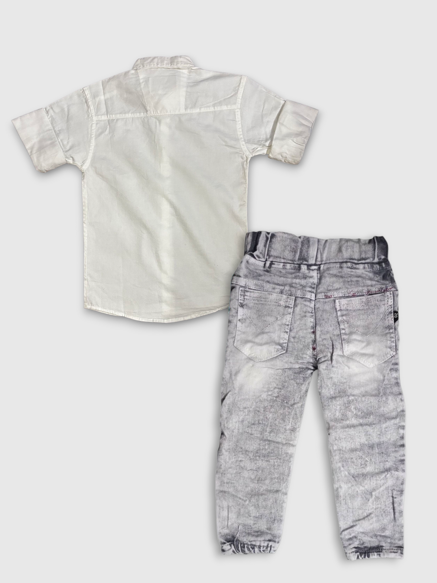Boys’ White Shirt & Printed Jogger Jeans Set