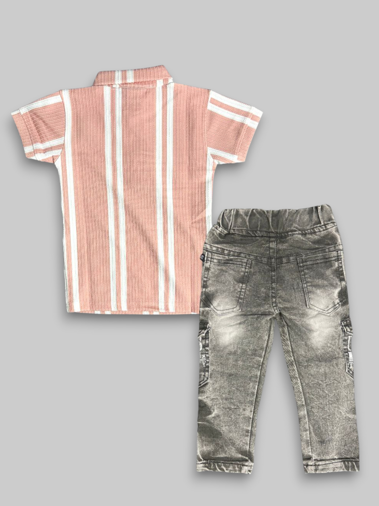 Peach Stripe T-Shirt with Denim Jeans Set