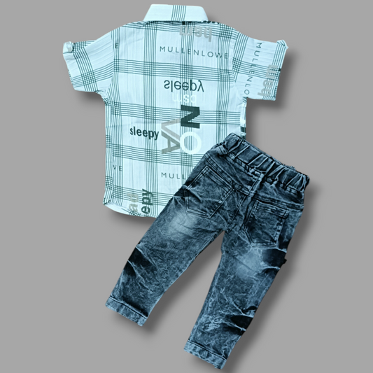 "Casual Cotton Shirt and Denim Jeans Set for Boys"
