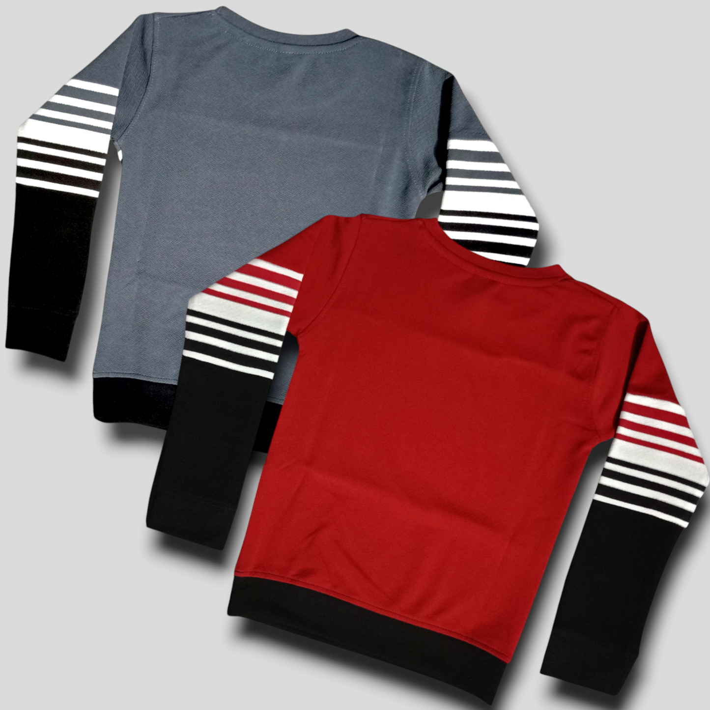 "Boys' Red & Dark Grey Striped Full Sleeve T-Shirt"