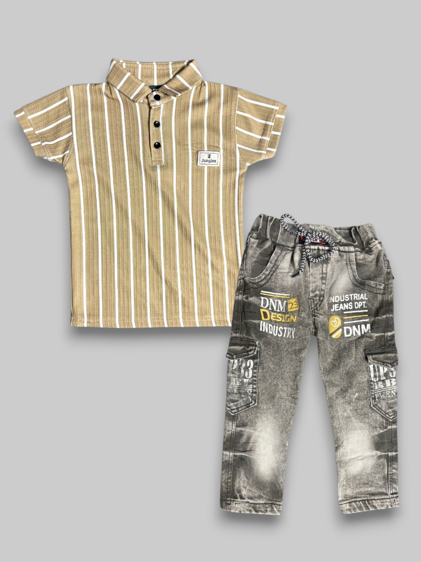 Brown Stripe T-Shirt with Denim Jeans Set
