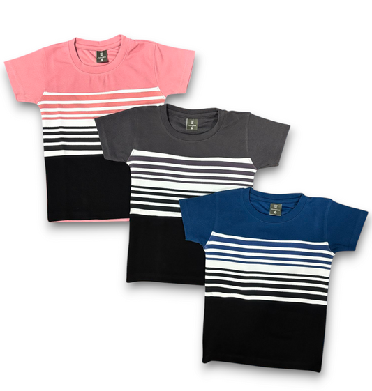 "Stylish Stripes: Pack of 3 Boys' T-Shirts for All-Day Comfort" Jungle X