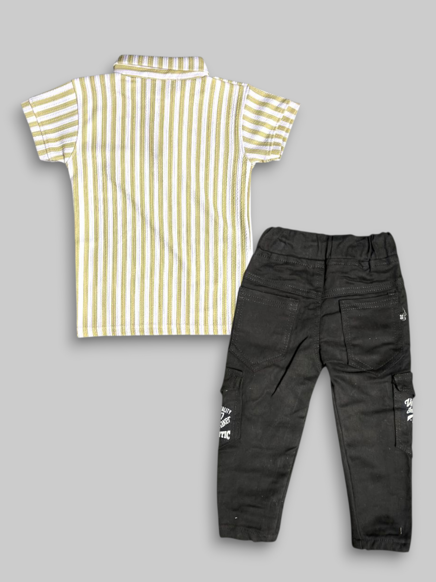 Kids Boys “Lemon Stripe Trend” T-Shirt with Black Denim Jeans Set