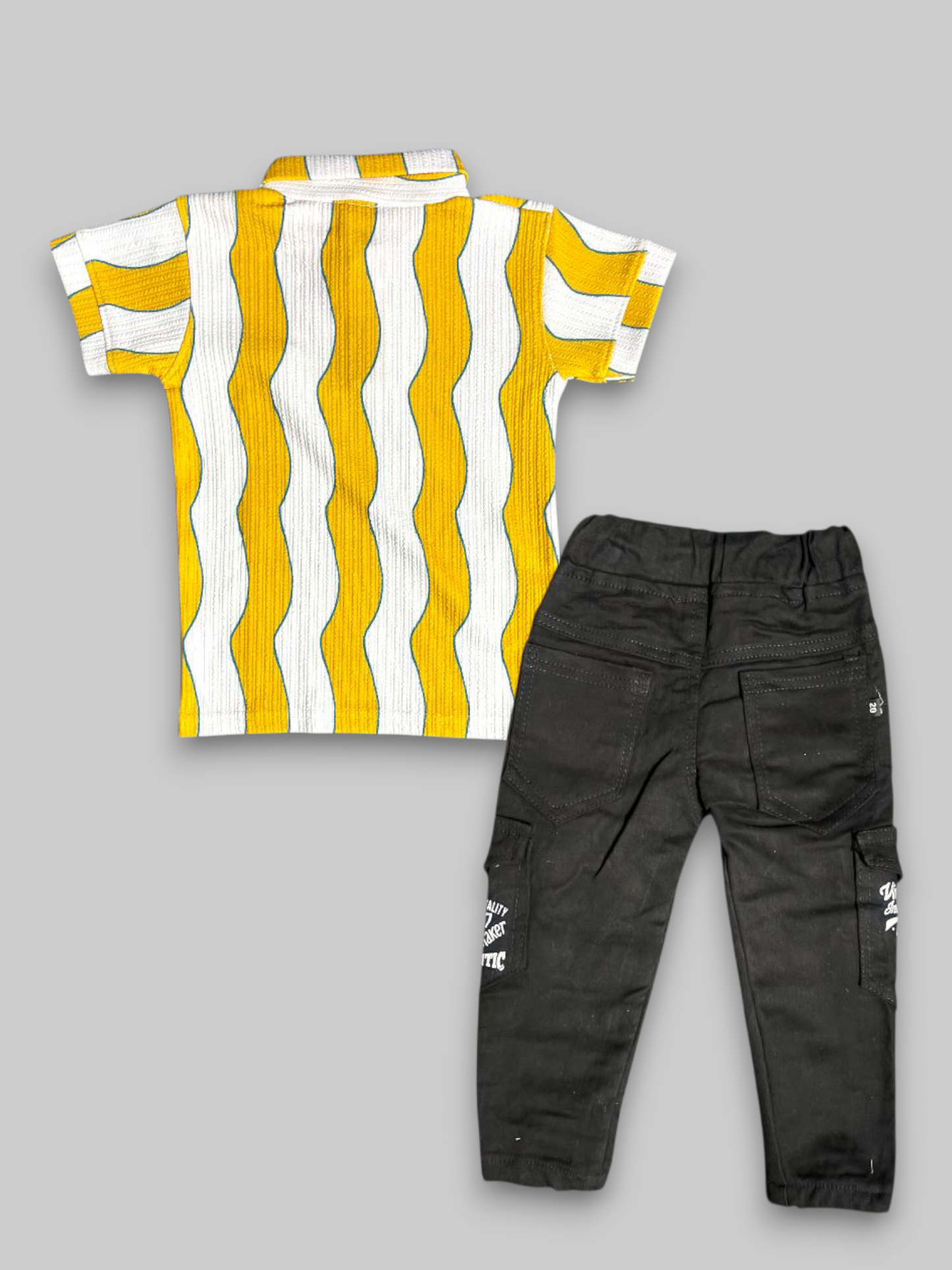 Kids Boys “Mocha Stripe Classic” T-Shirt with Black Denim Jeans Set