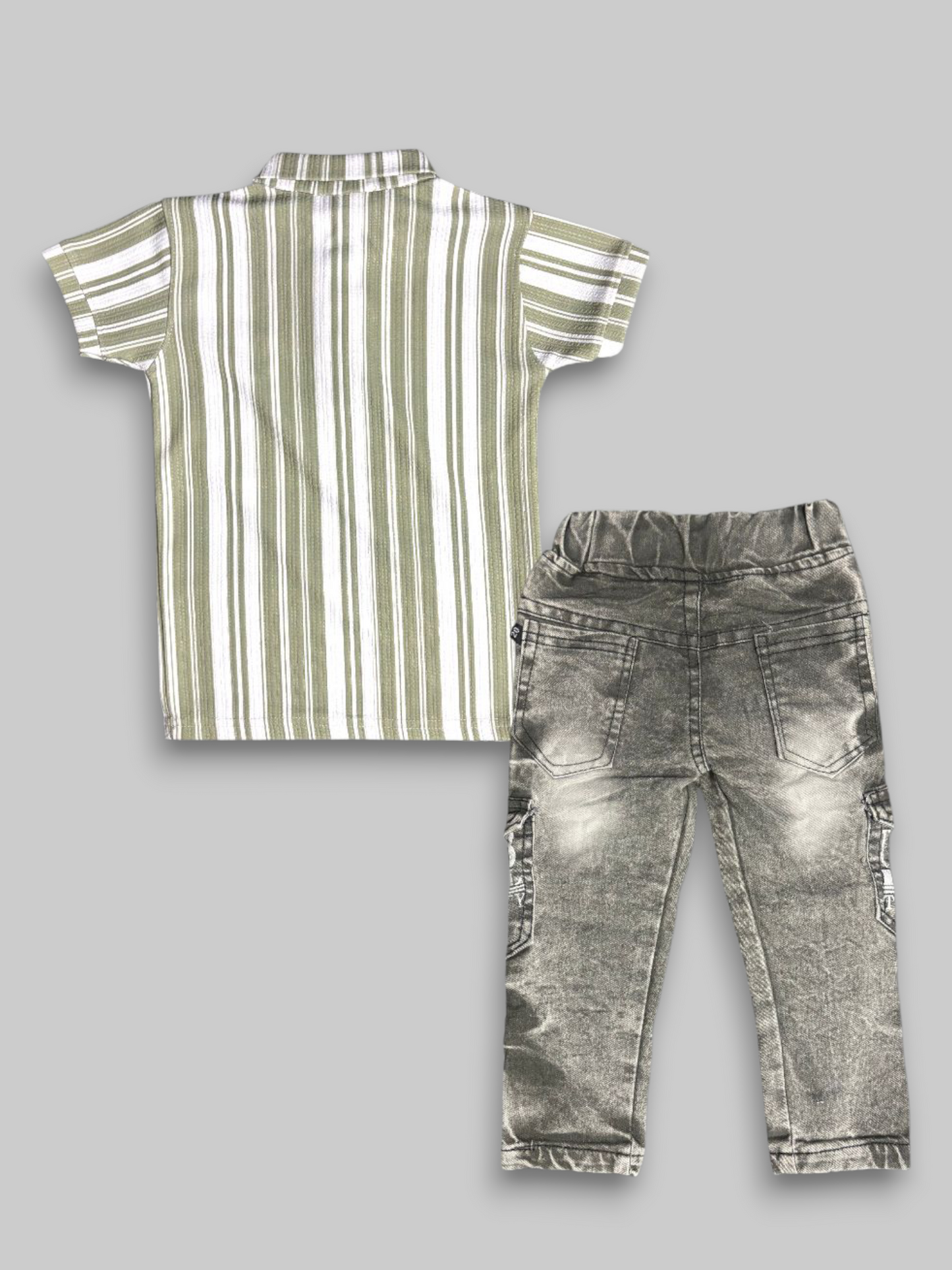 Olive Green Stripe T-Shirt with Denim Jeans Set