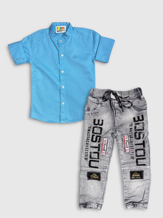 Boys’ Sky Shirt & Printed Jogger Jeans Set