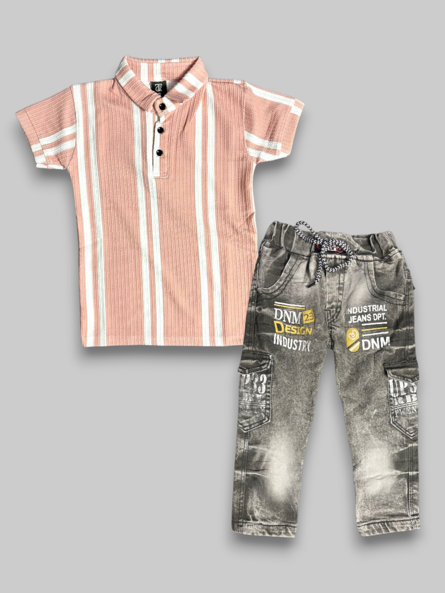Peach Stripe T-Shirt with Denim Jeans Set