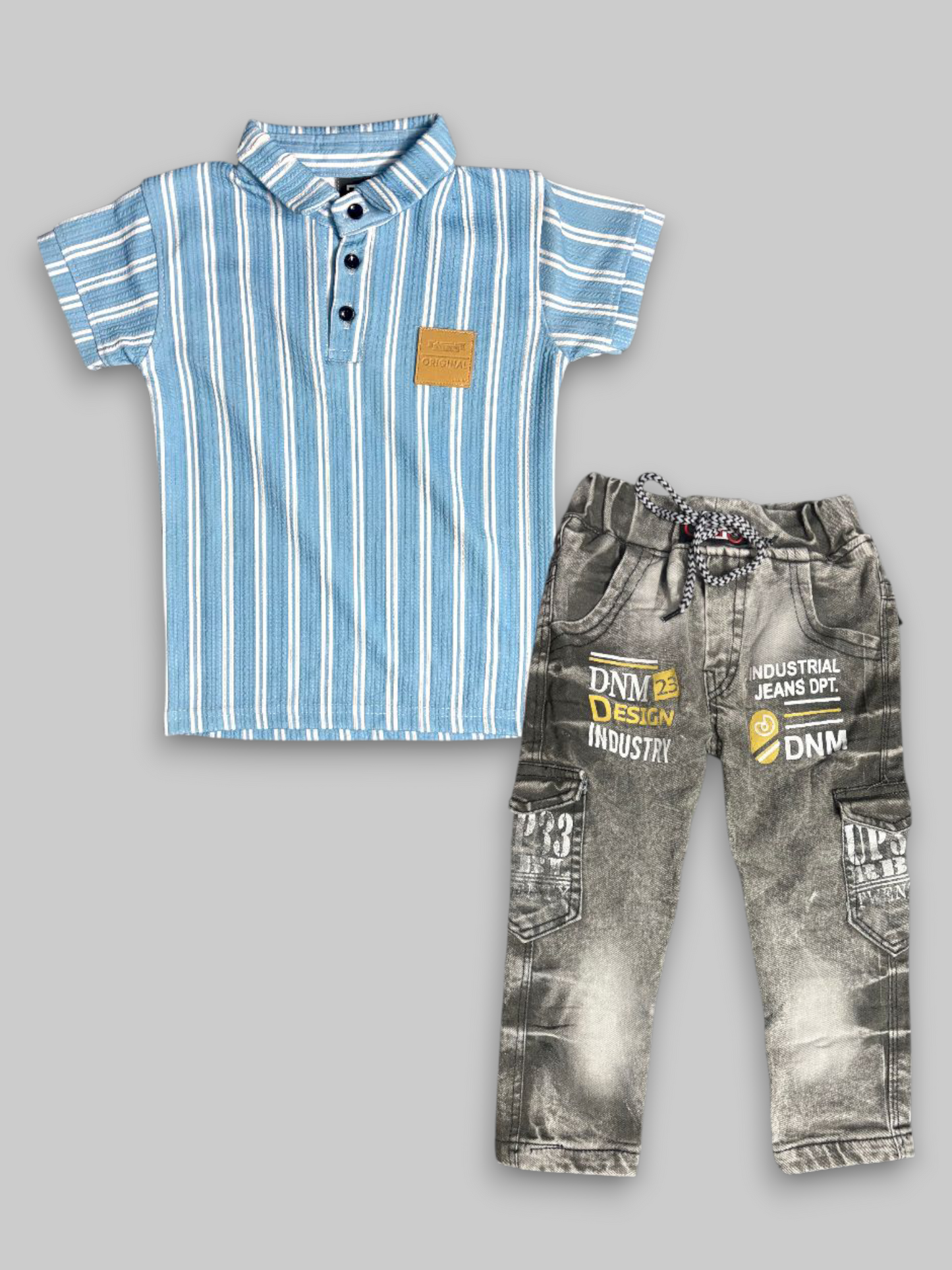 Sky Blue Stripe T-Shirt with Denim Jeans Set