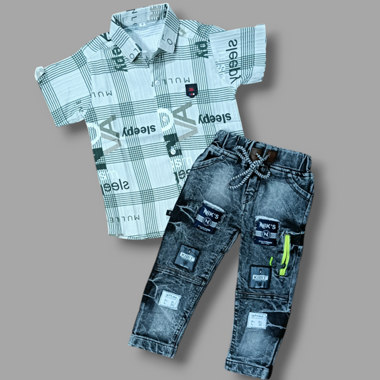 "Casual Cotton Shirt and Denim Jeans Set for Boys"
