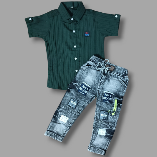 "Stylish Cotton Shirt & Denim Jeans Set for Boys"
