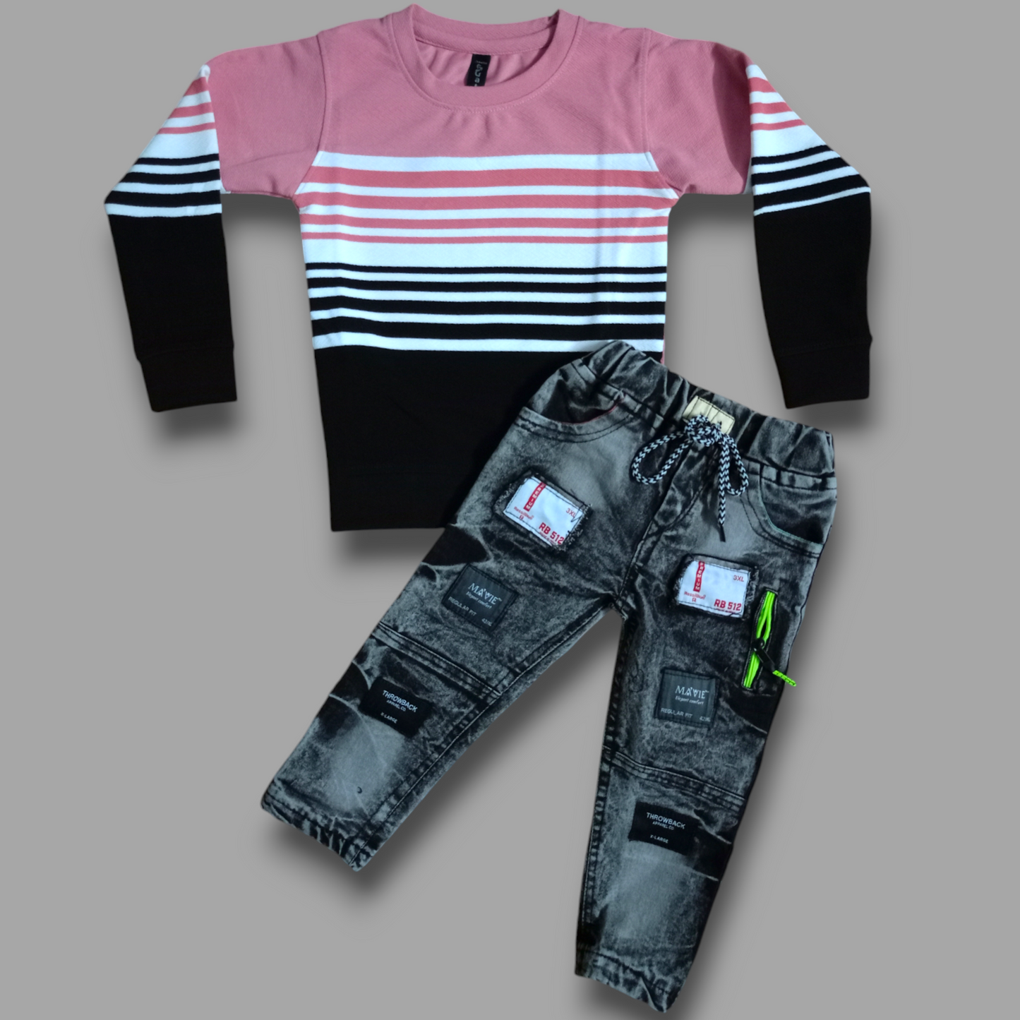 "Stylish Boys' Sky Full-Sleeve Tee & Denim Jeans Set"