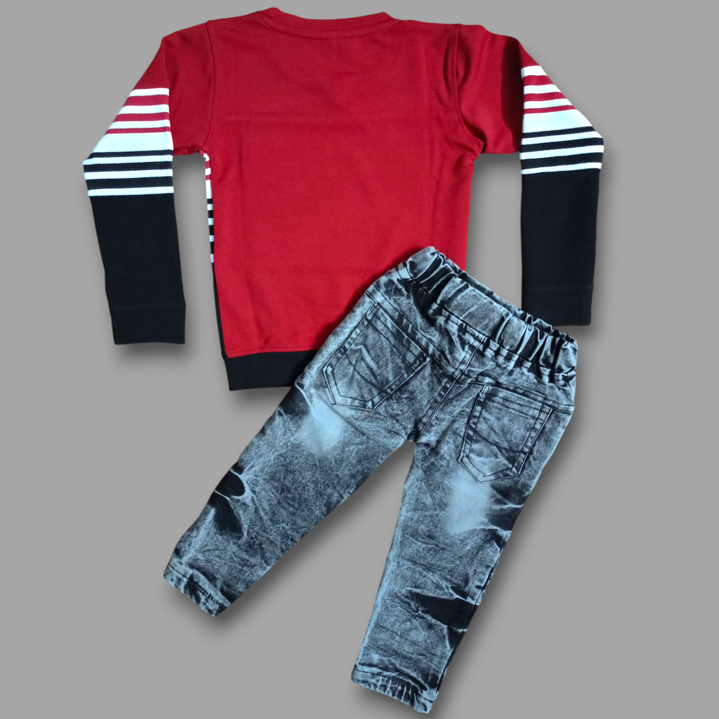 Red Striped Full Sleeve T-Shirt with Black Denim Jeans