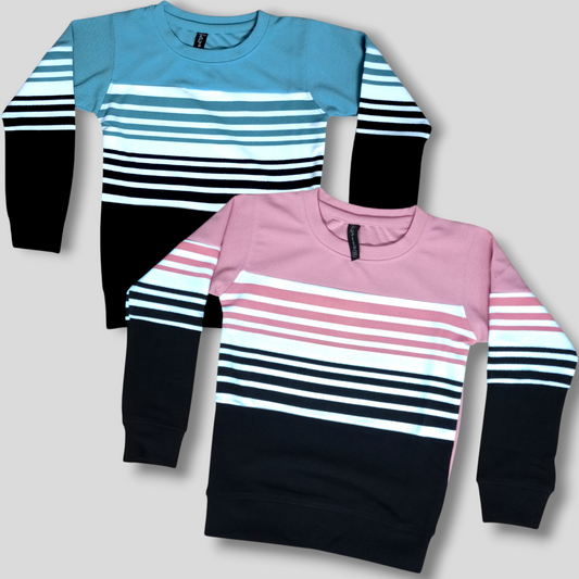 "Pack of 2 Kids Full Sleeve T-Shirts – Sky & Light Pink"
