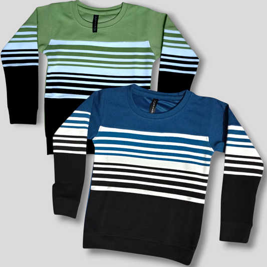 "Kids Full Sleeve T-Shirt Pack of 2 - Green & Blue"