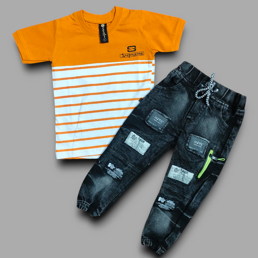 Kids' Casual Yellow T-Shirt & Classic Denim Jeans