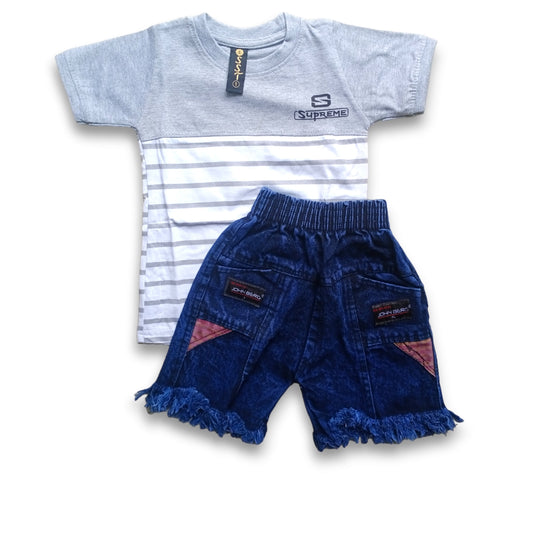 Greyish Striped T-shirt & Shorts