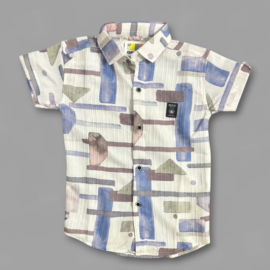 Kids Cream Geomatric Printed Shirt