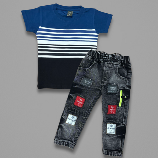 Boys' Striped Red T-Shirt & Jeans Set