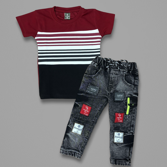 "Jungle X Ruby Red T-shirt & Jeans set"
